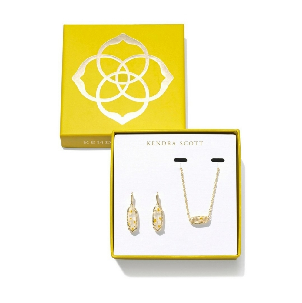 New!Kendra Scott Eva Pendant Necklace And Drop Earrings Set White Mosaic Y2K